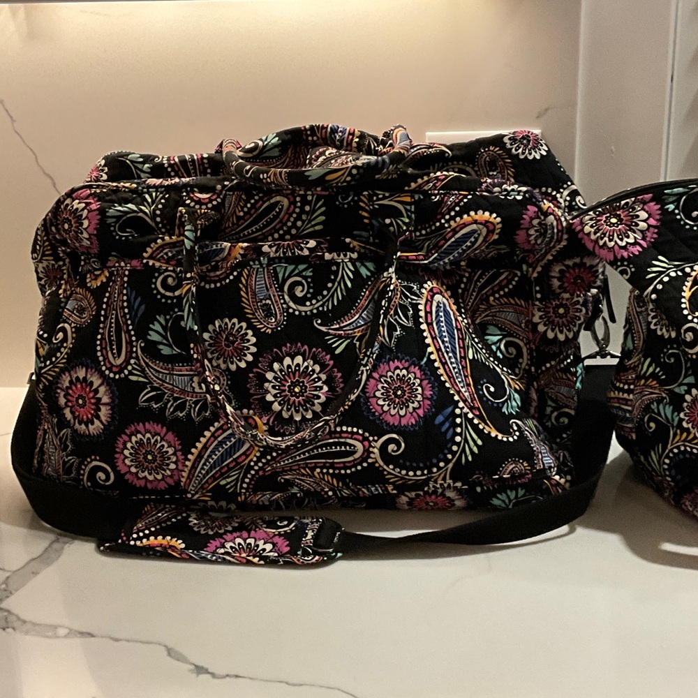 Vera Bradley Black and Pink Paisley Travel Bags.  Large, Medium sold as a pair
